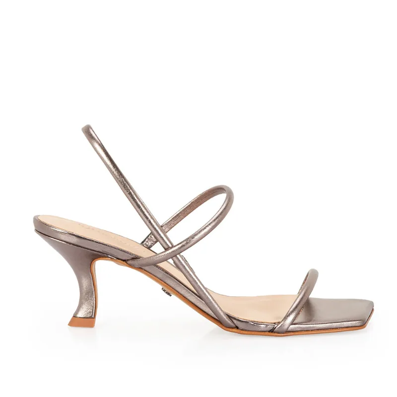 Sandália Couro Salto Alto Cinza Pewter 37
