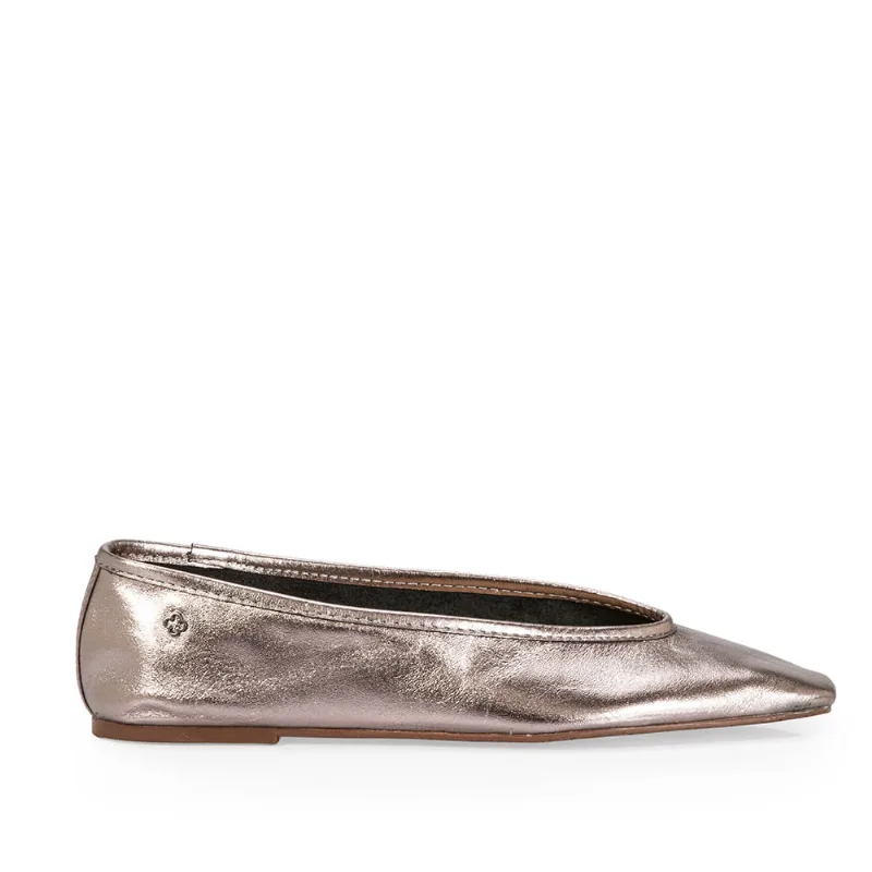 Sapatilha Bico Quadrado Couro Metalizada Cinza Pewter 38