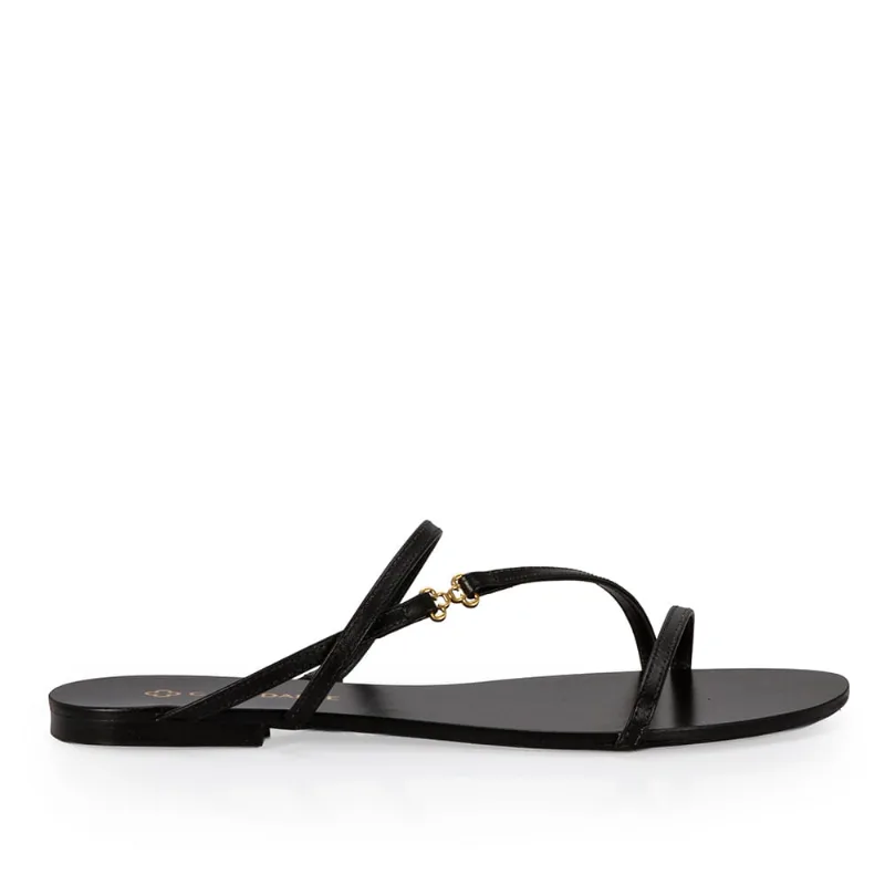 Chinelo Feminino De Couro Preto 34