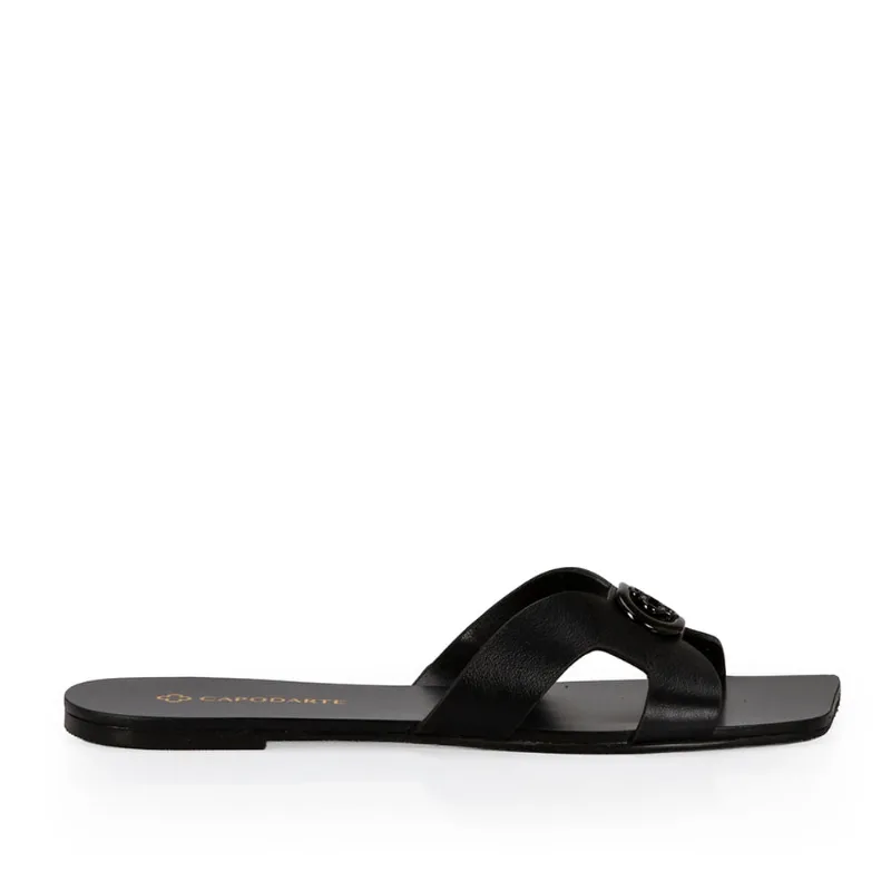 Chinelo Feminino De Couro Preto 37