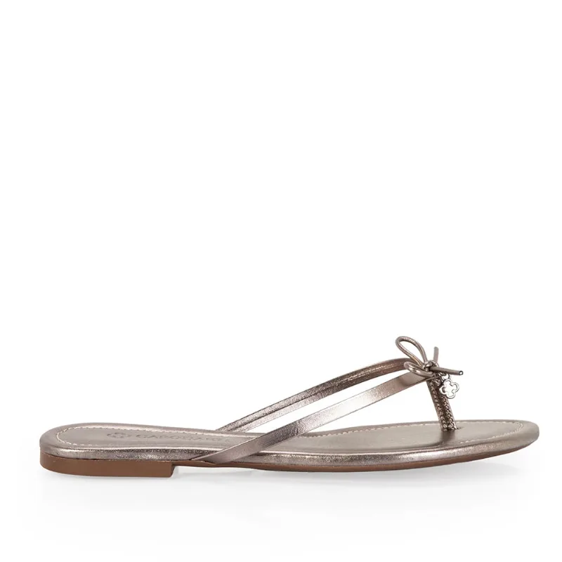 Chinelo De Dedo Couro Metalizado Cinza Pewter 35