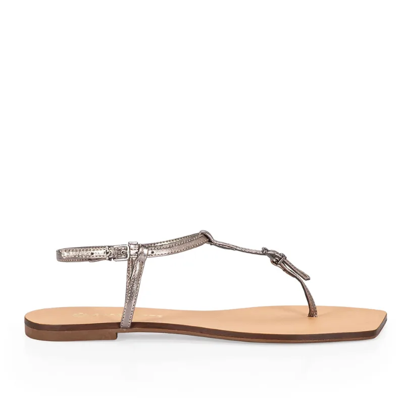 Sandália Rasteira Bico Quadrado Cinza Pewter 39