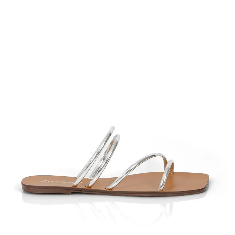 Chinelo Rasteiro Prata Metalizado Bico Quadrado 35