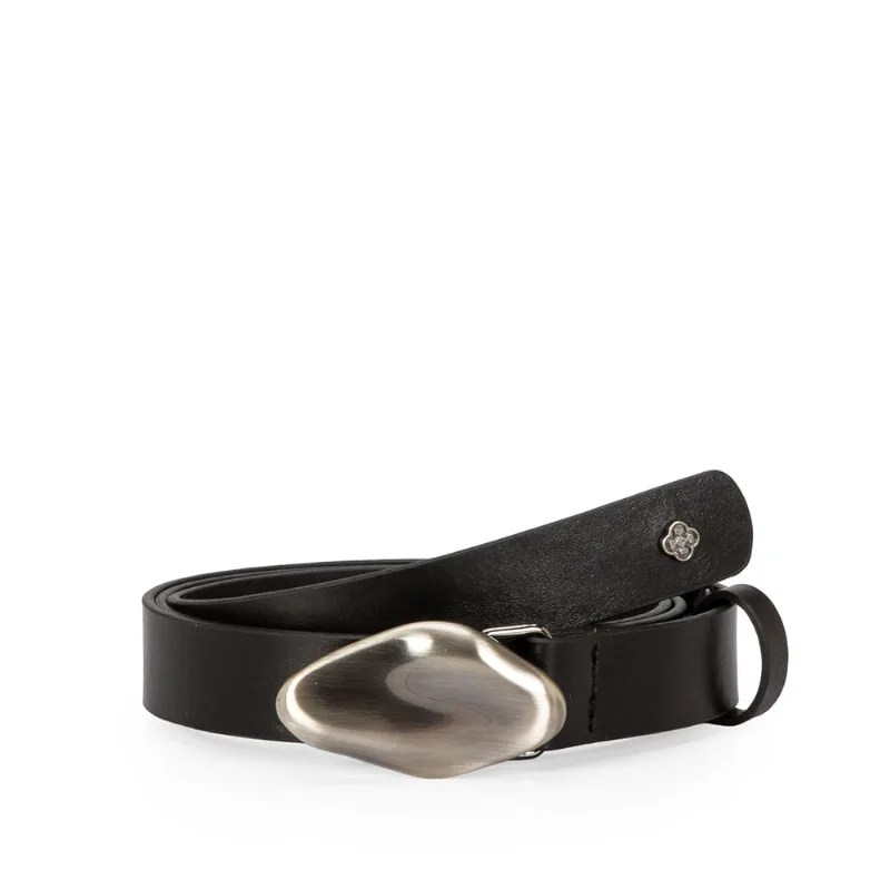 Cinto Couro Preto Fivela Prateada Feminino 85