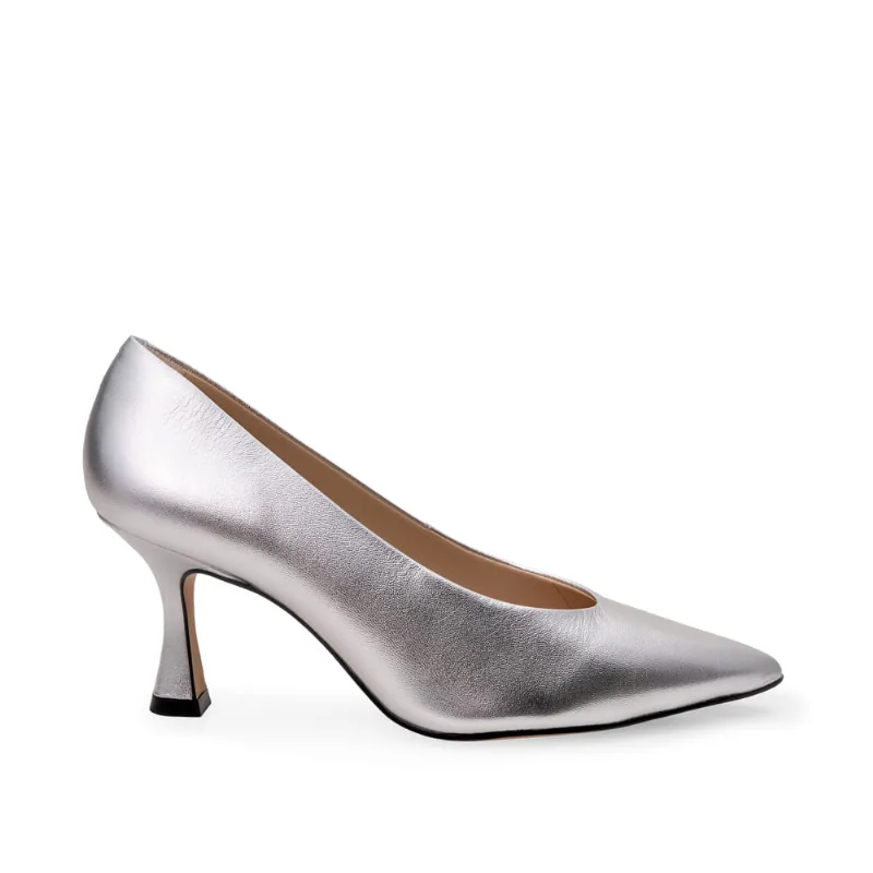 Scarpin Salto Médio Couro Metalizado Prata 36