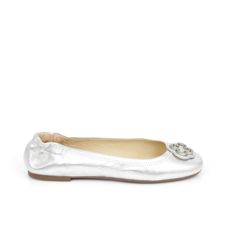 Sapatilha Ballerina Couro Prata Catherine 33