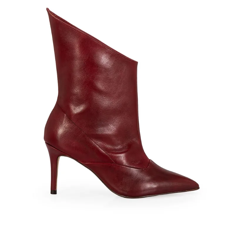 Bota Cano Assimétrico Vermelha Amarone Couro 34