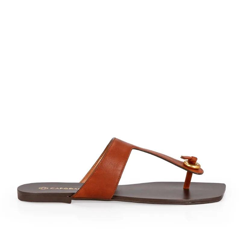 Chinelo De Dedo Couro Caramelo 37