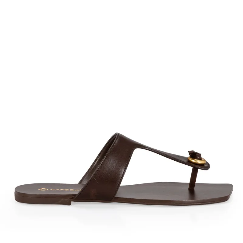 Chinelo De Dedo Couro Marrom Cacau 38 - CAPODARTE