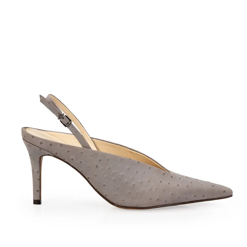 Scarpin Slingback Couro Nobuck Cinza Carbono 35