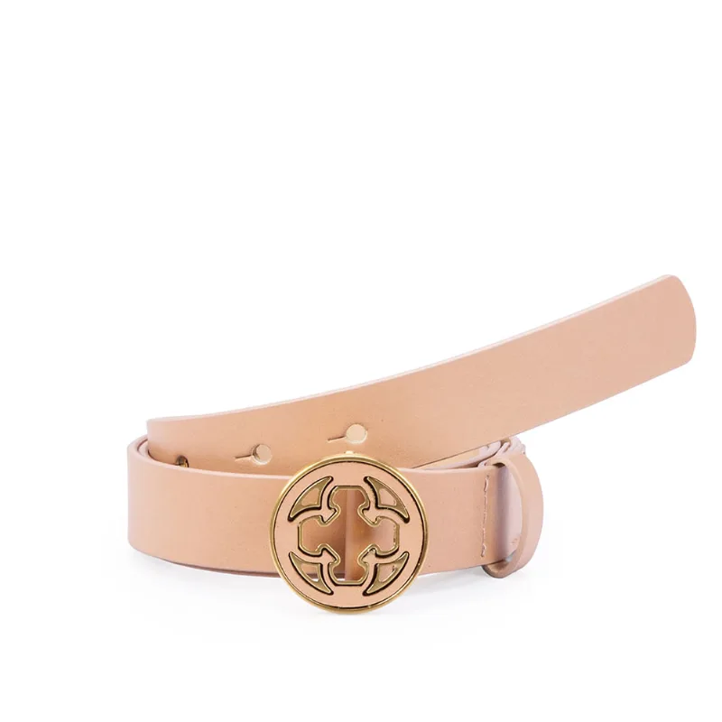 Cinto Feminino Couro Nude Seda Fivela Redonda 85