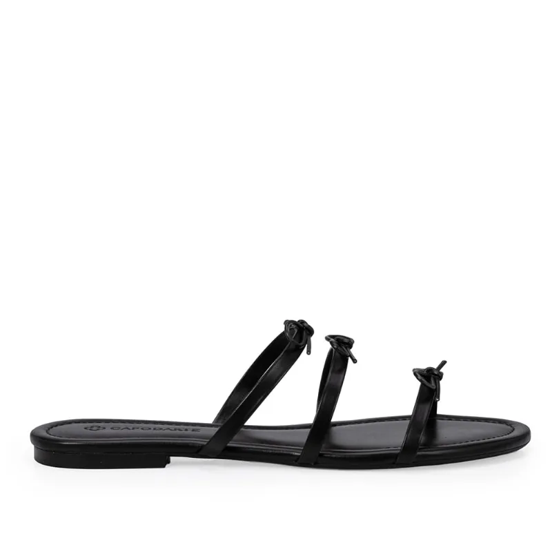 Chinelo Rasteiro Couro Preto Com Laços 36