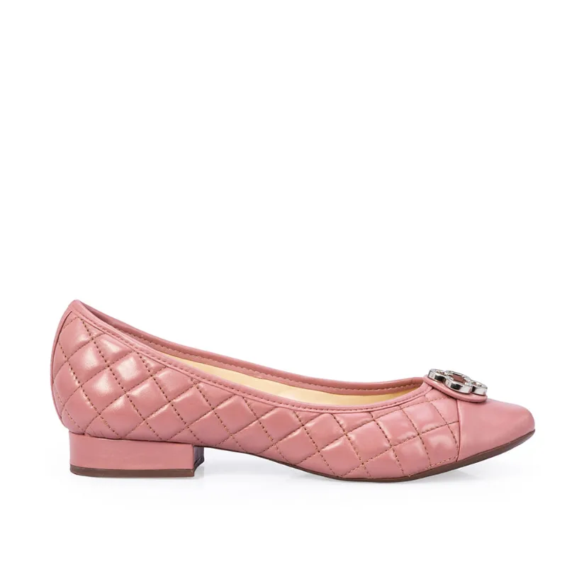 Scarpin Salto Baixo Couro Matelassê Rosa Malva 36