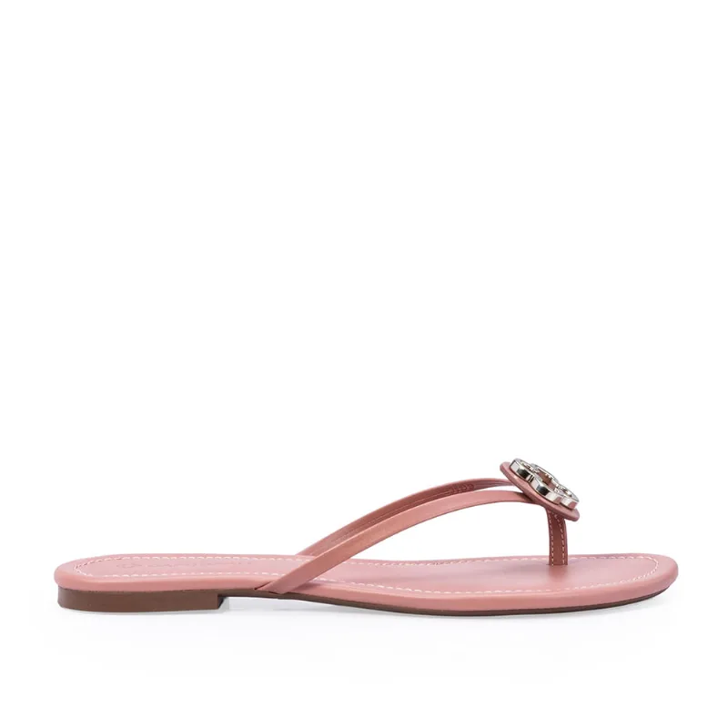 Chinelo Rasteiro De Couro Rosa Malva 34