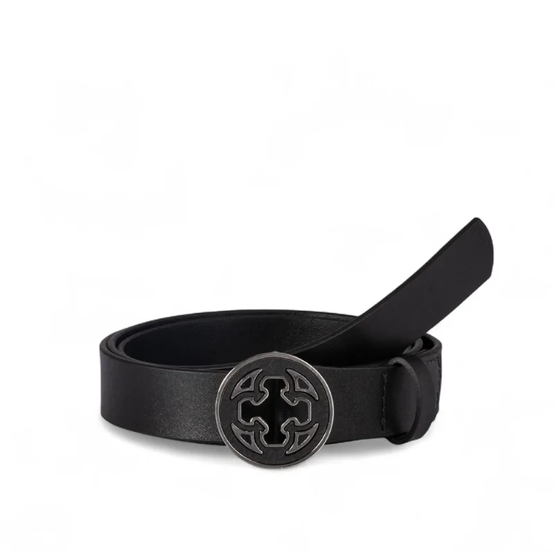 Cinto Feminino Couro Preto Fivela Redonda 95