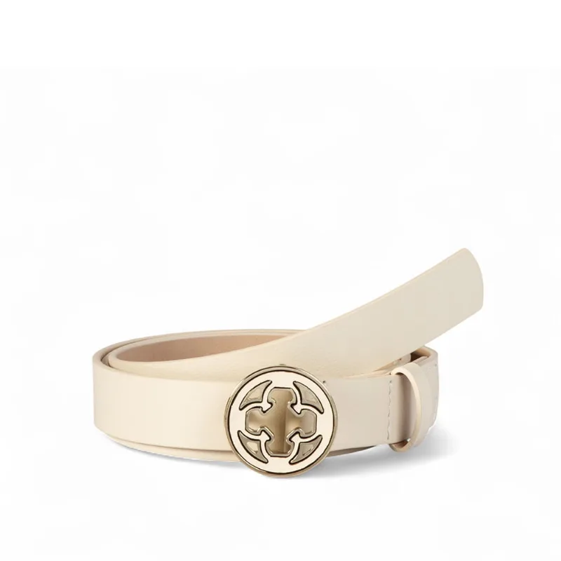 Cinto Feminino Fivela Redonda Couro Bege Vanilla 105