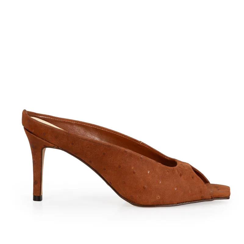 Mule Salto Alto Couro Nobuck Marrom Mogno 36 - CAPODARTE