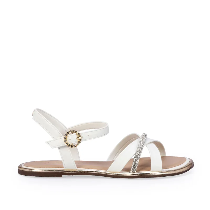 Sandália Infantil Rasteira Branca Strass 29