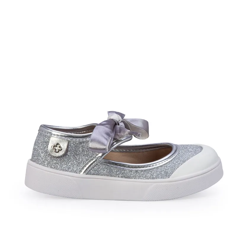 Sapatilha Bebê Top Cetim Prata Glitter 26 - CAPODARTE