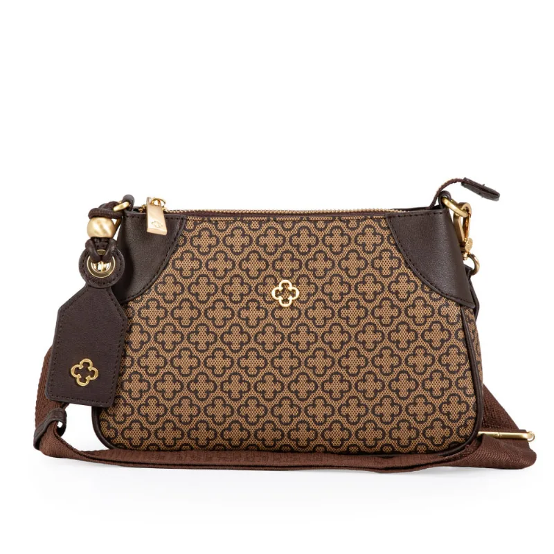 Bolsa Shoulder Monograma Alça Gorgurão Marrom