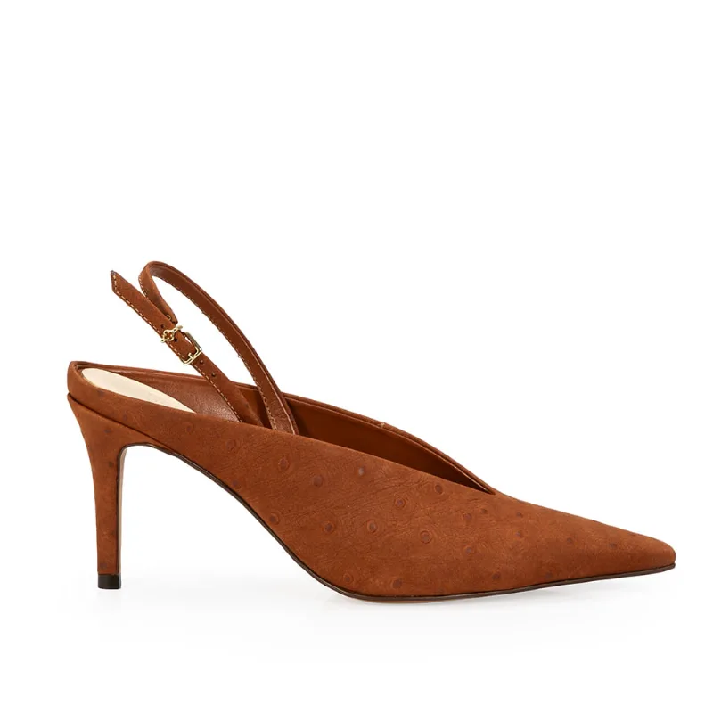 Scarpin Slingback Couro Nobuck Marrom Mogno 38 - CAPODARTE