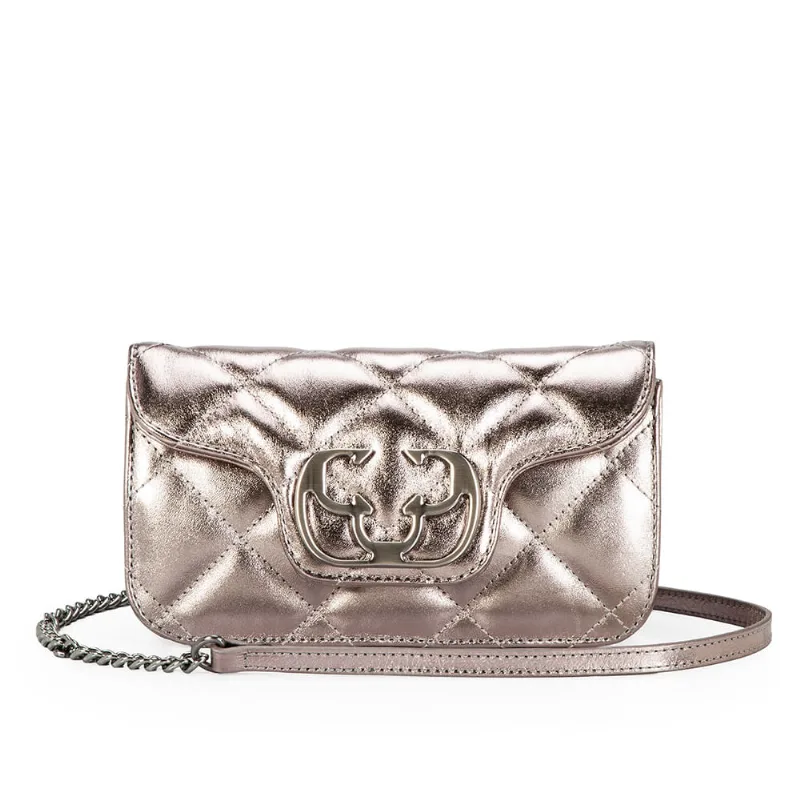Bolsa Shoulder Matelassê Couro Metalizado Cinza Pewter - CAPODARTE