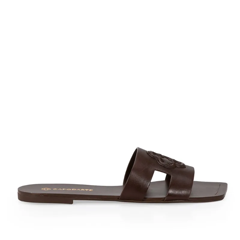 Chinelo Bico Quadrado Couro Marrom Cacau 36 - CAPODARTE
