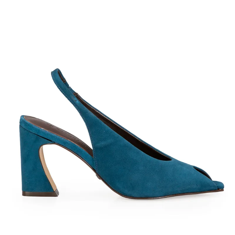 Sandália Salto Alto Couro Suede Azul Cobalto 37 - CAPODARTE