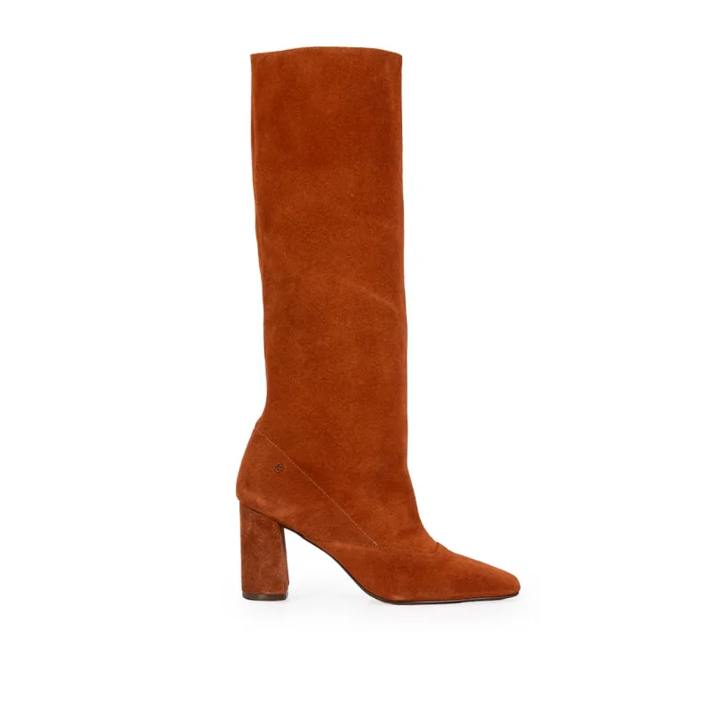 Bota Cano Alto Couro Camurça Marrom Mogno 37