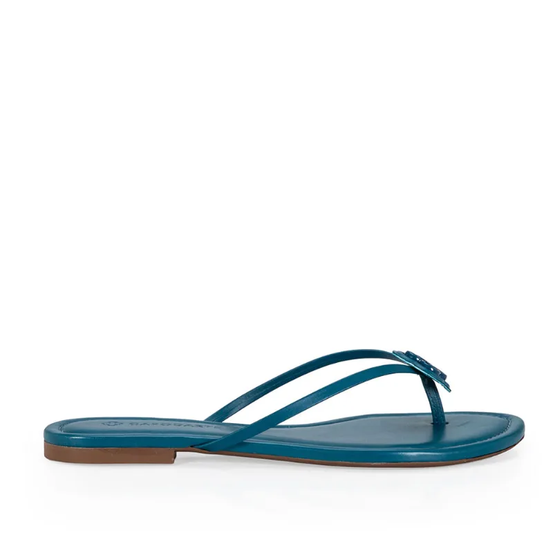 Chinelo Rasteiro Couro Azul Cobalto 37