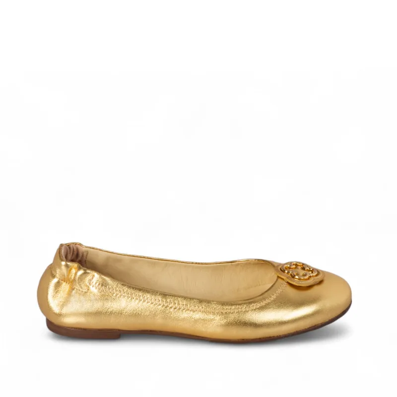 Sapatilha Infantil Ballerina Catherine Couro Dourada Metalizada 35