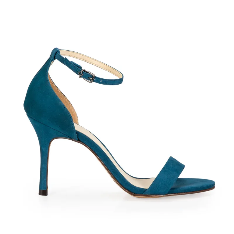 Sandália Salto Alto Couro Suede Azul Cobalto 38