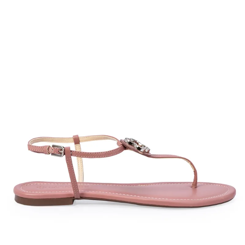 Sandália Rasteira Couro Rosa Malva 35