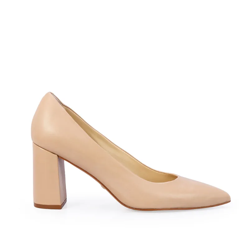 Scarpin Salto Bloco Couro Nude Seda 37 - CAPODARTE