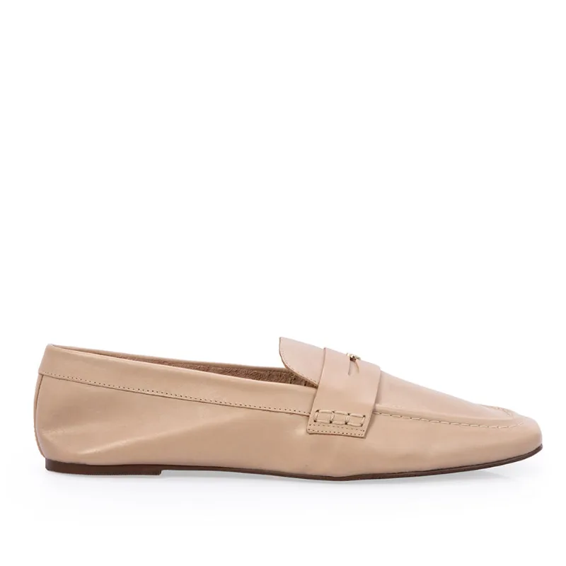 Loafer Mocassim Couro Bico Quadrado Nude Seda 34
