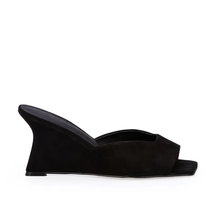 Mule Salto Anabela Couro Nobuck Preta 38