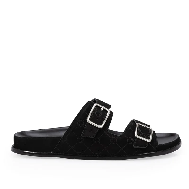 Chinelo Papete Preto Couro Nobuck Monograma 33