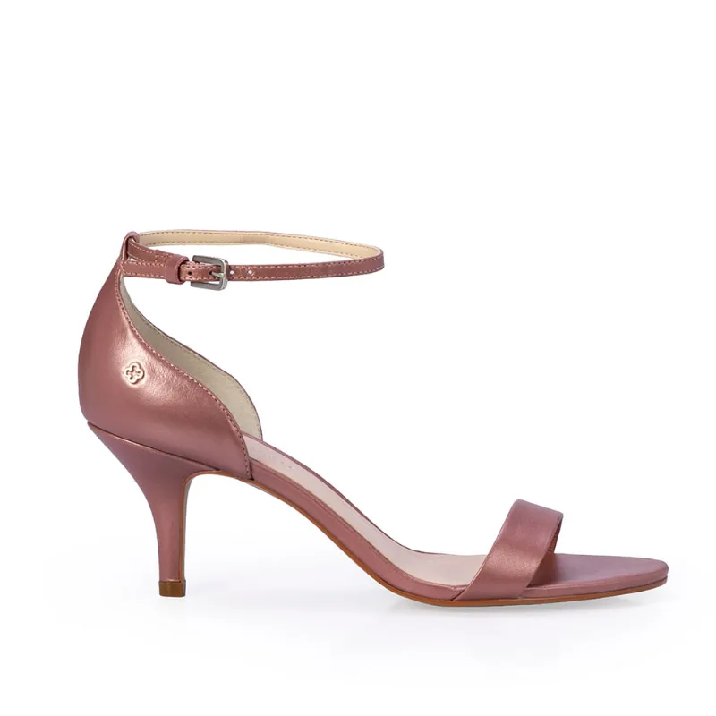 Sandália Salto Médio Couro Rosa Malva Brilhos 33