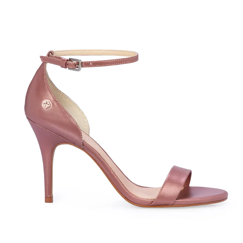 Sandália Salto Alto Couro Rosa Malva 38