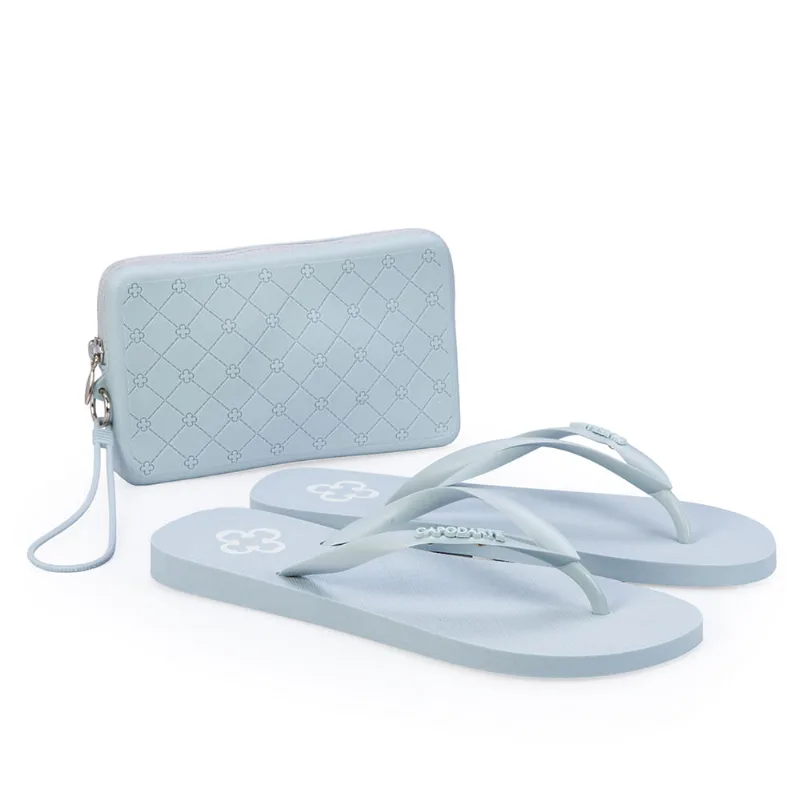 Kit Chinelo De Dedo Azul Turmalina + Porta Celular Monograma 33.34 - CAPODARTE