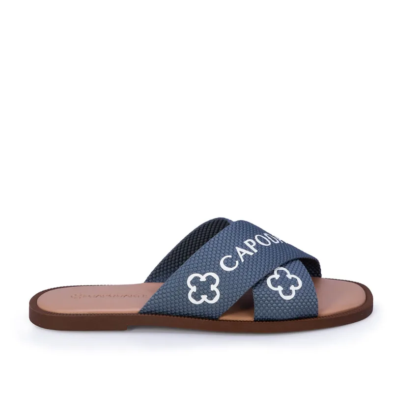 Chinelo Rasteiro Bico Redondo Azul Gorgurão 37