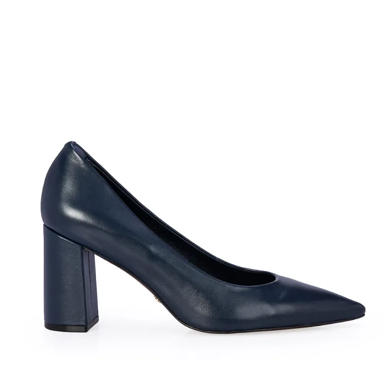 Scarpin Salto Bloco Couro Azul Marinho 34