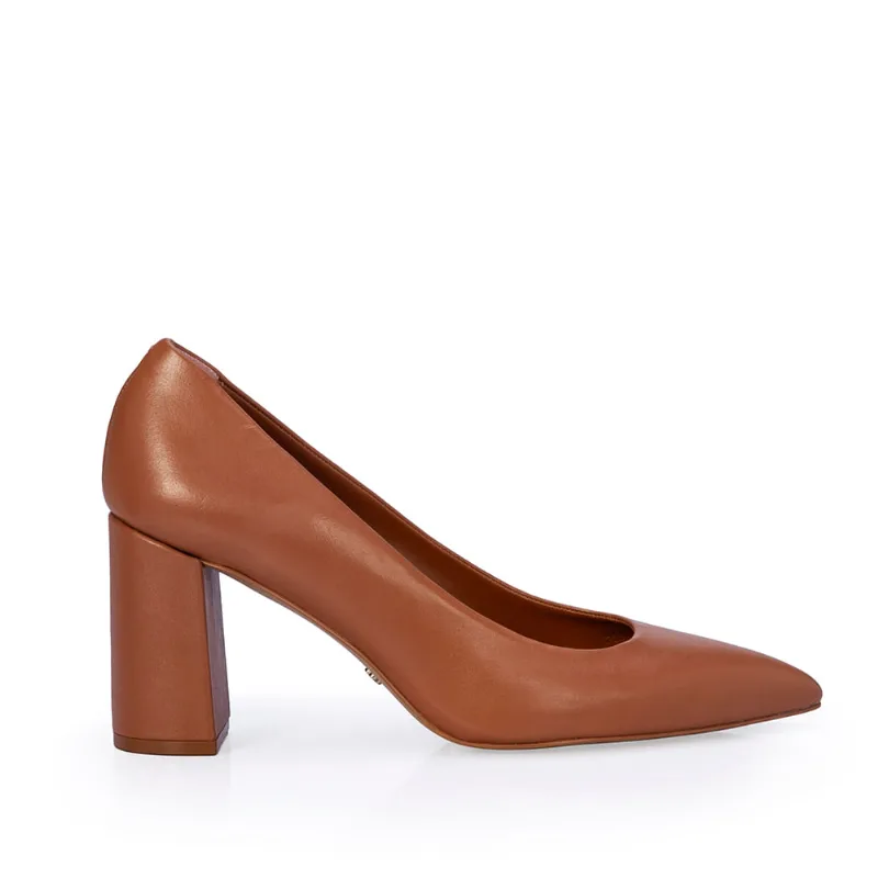 Scarpin Salto Bloco Couro Caramelo 37