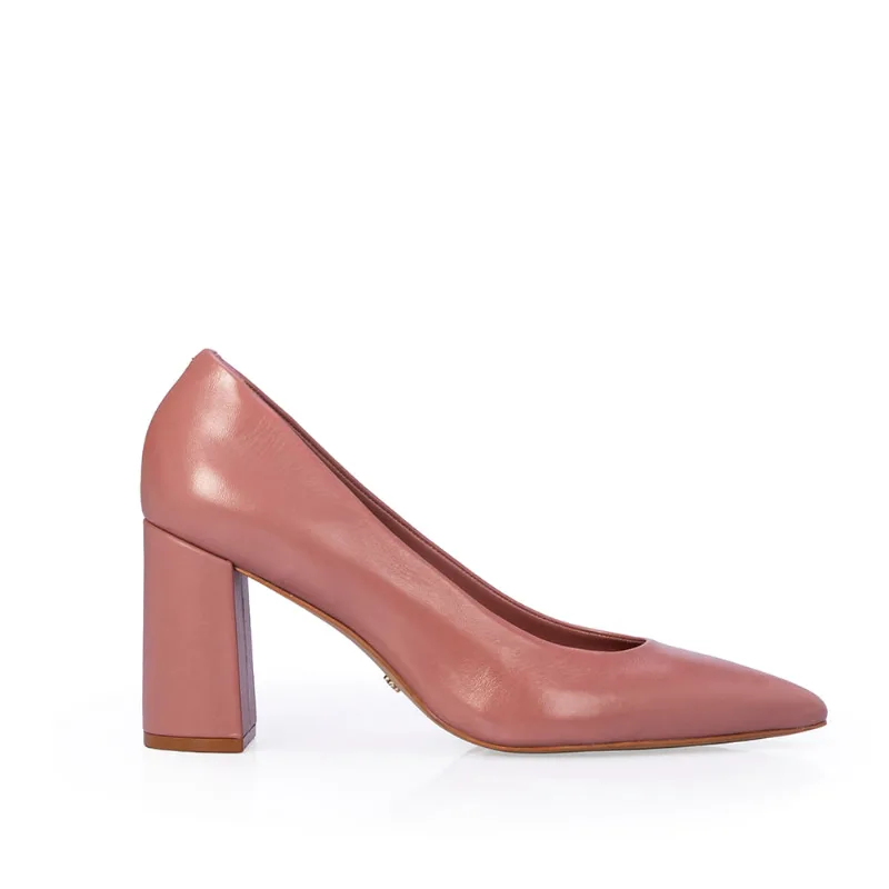 Scarpin Salto Bloco Couro Rosa 35