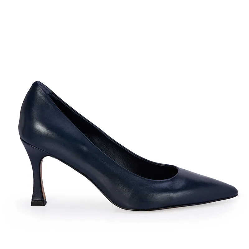 Scarpin Salto Flare Couro Marinho Azzurro 37