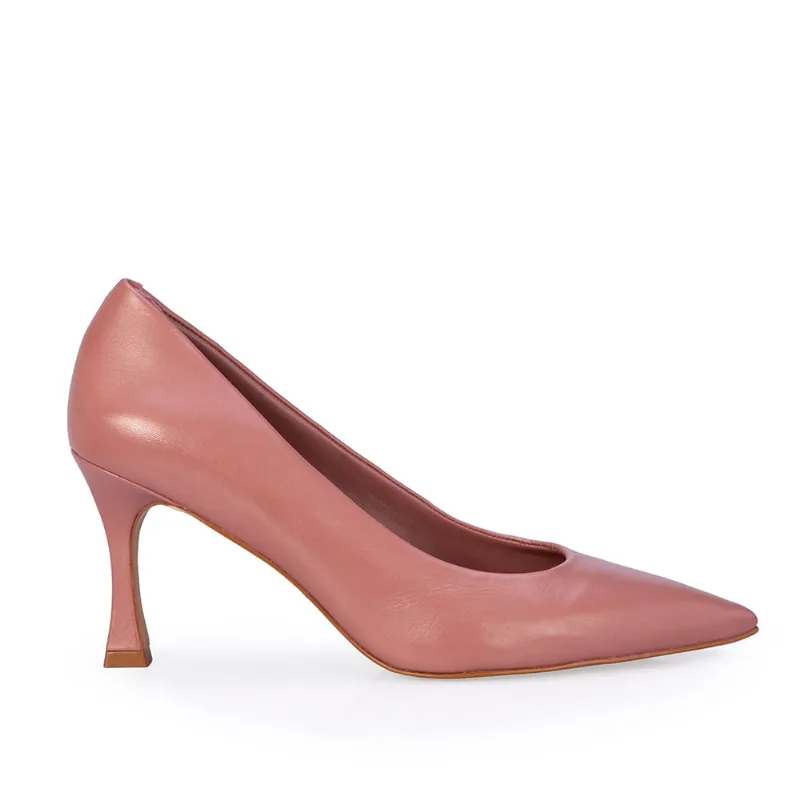 Scarpin Salto Flare Couro Rosa 37
