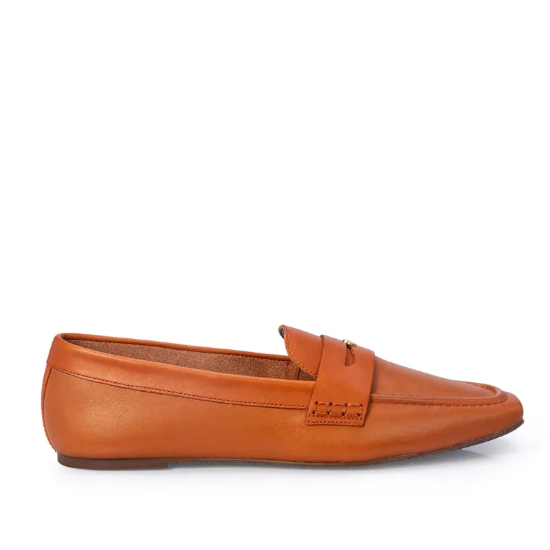 Loafer Mocassim Couro Bico Quadrado Caramelo 39