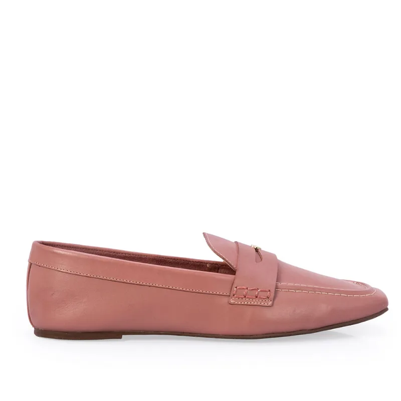 Loafer Mocassim Couro Rosa Malva 34