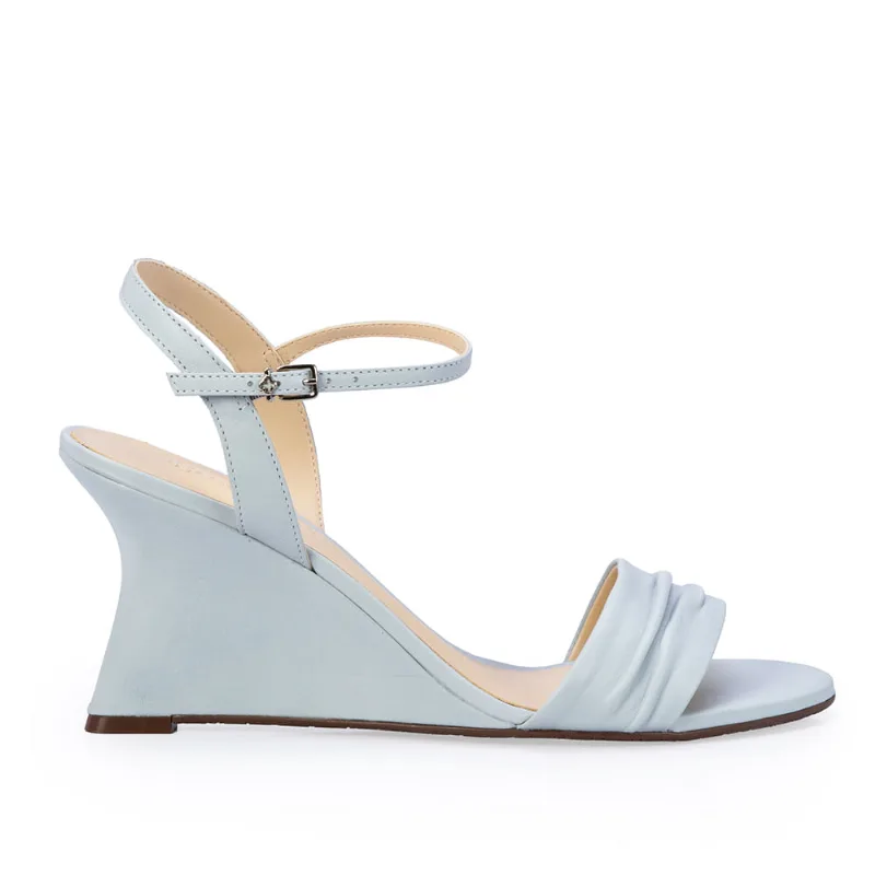 Sandália Salto Alto Anabela Couro Azul Turmalina 37