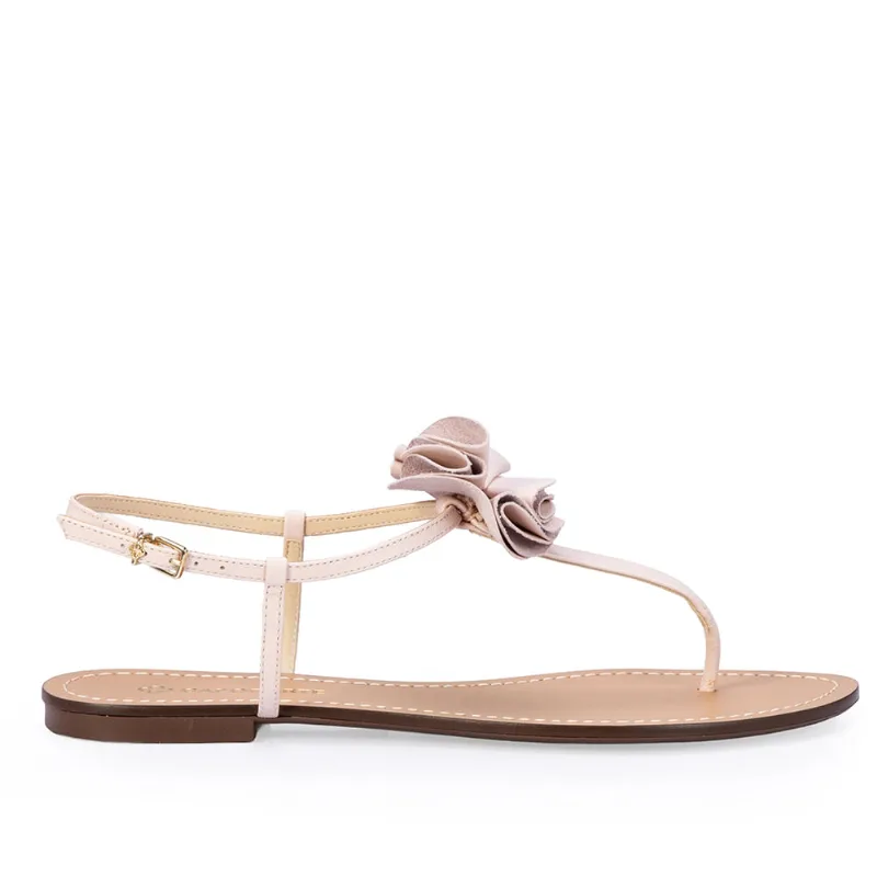 Sandália Rasteira Couro Flor Rosa 35